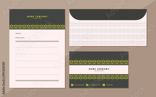 Elegant Ornamental Business Card and Letterhead Stationery Template Design