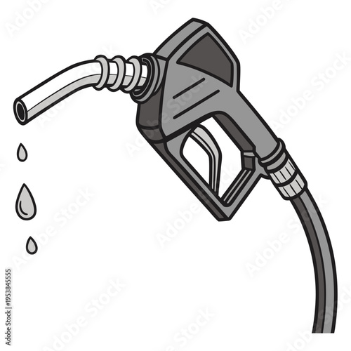 Gray gas pump nozzle with oil drops fuel petroleum