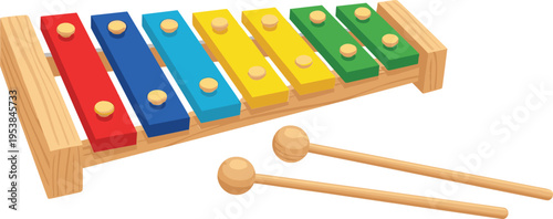 Colorful Wooden Xylophone with Mallets in Bright Primary Colors for Music and Playful Sound Design