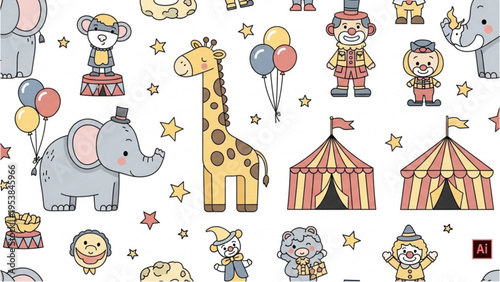 Vibrant Circus Scene with Animals and Performers in a Tent