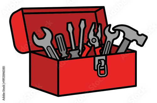 Toolbox filled with assorted hand tools for repairs and maintenance