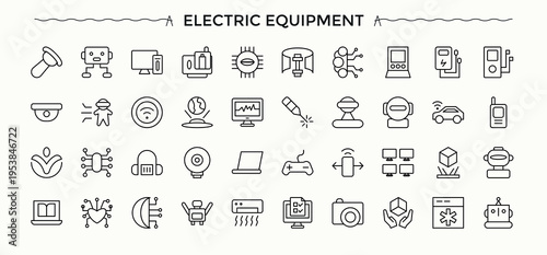 Electric Vehicle line icon set. Minimalist icons pack. Renewable icon set. Containing hybrid, electrical, automobile, car, transport and more.