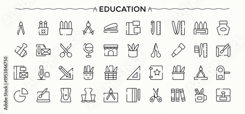 Education icon set. Learn icon collection. Included student, university, learn, e-learning, class, knowledge, school and more. Vector collections.