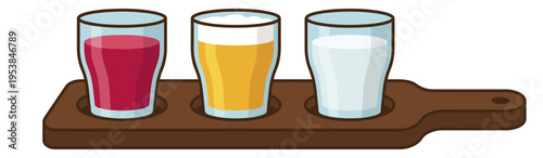 Colorful Fruit Juices in Clear Glasses on Wooden Serving Board