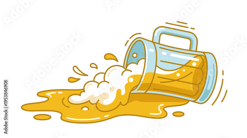 Fallen oil barrel spilling golden liquid on floor illustrating environmental pollution