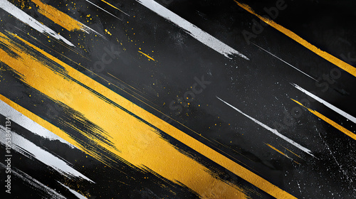 Abstract diagonal brush strokes in black white gold