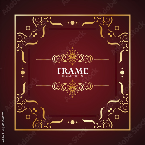 Luxury Vintage Ornamental Frame Decorative Golden Border on Red Background