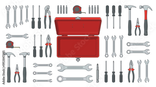 Toolbox with Various Hand Tools for DIY Repairs and Maintenance