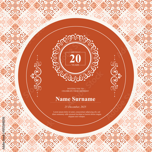 Vintage Birthday Invitation Template with Ornamental Circle Frame Design