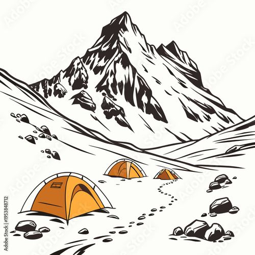 Snowy Mountain Campsite tents winter outdoors