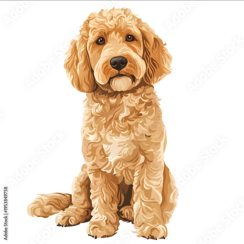 simple vector Goldendoodle clipart illustration white background vector art style simple design flat illustration no shadows