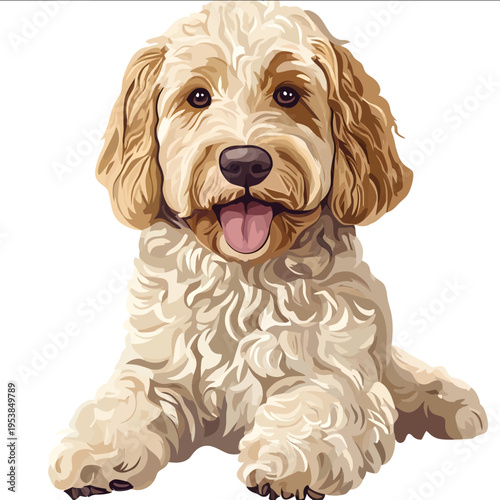 simple vector Goldendoodle clipart illustration white background vector art style simple design flat illustration no shadows