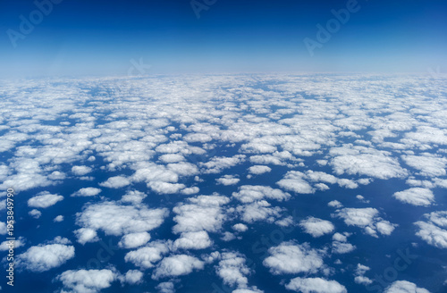 Aerial view of clouds with horizon