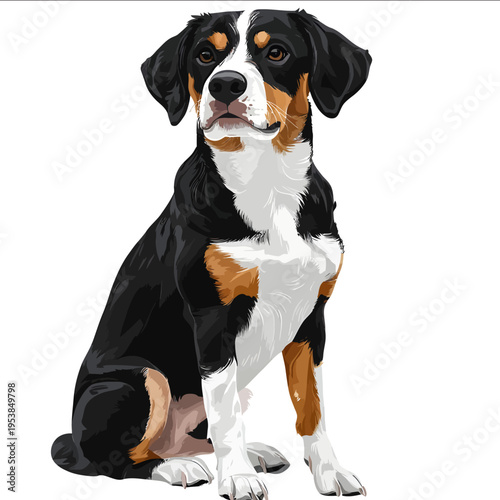 simple vector Entlebucher Mountain Dog clipart illustration white background vector art style simple design flat illustration no shadows