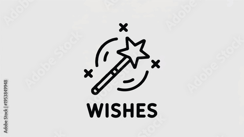 magic wand with star and sparkles and wishes text