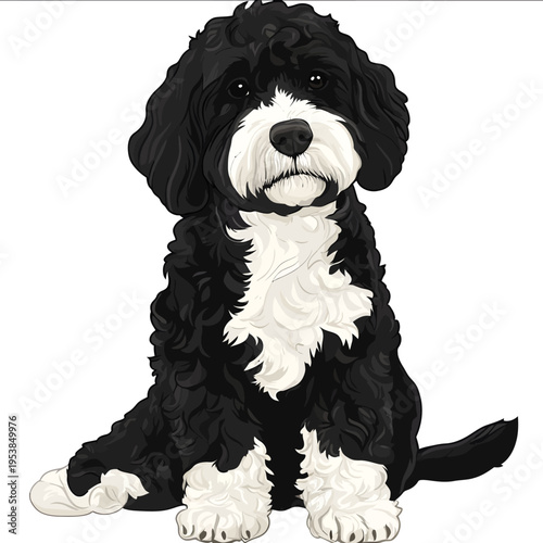 simple vector Portuguese water dog clipart illustration white background vector art style simple design flat illustration no shadows