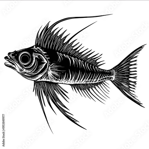 black silhouette bony fish on a white backgrounk vector