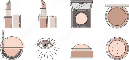 Nude Cosmetics Set with Lipsticks, Blush, Powder, and Eye Makeup for Elegant Beauty Looks