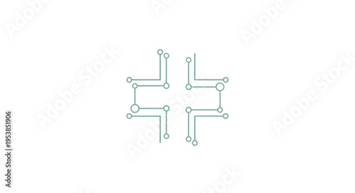 Minimalist Circuit Board Connection Icon with Geometric Nodes and Lines, Abstract Technology Concept on an Isolated White Background