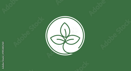 Minimalist Sprout Leaf Icon in a White Circle on a Solid Green Background, Symbolizing Growth and Nature.