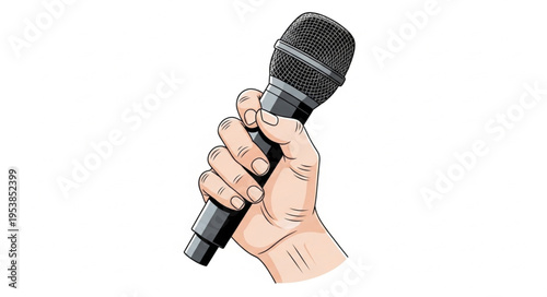 Hand Holding a Microphone - Illustration of Voice and Communication.