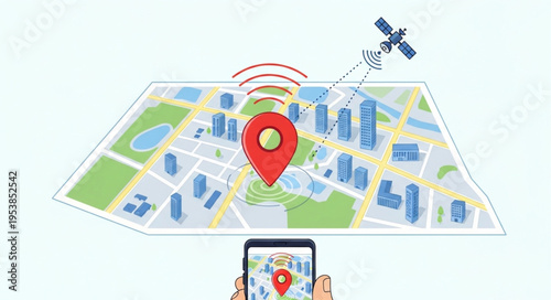 GPS Navigation - Satellite Tracking and Mobile Location Technology.