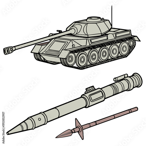 Military tank with missile and spear on for warfare and defense concepts