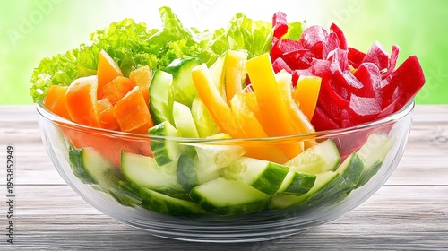 Fresh and Colorful Vegetable Salad in Glass Bowl