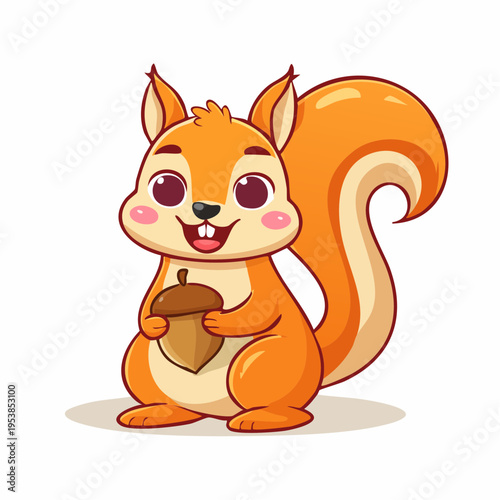 Charming vector artwork of an adorable orange squirrel with a fluffy tail, cheerfully clutching a tasty acorn, a delightful woodland creature for nature-themed projects