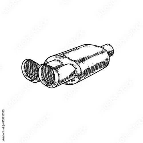 hand drawn sport car exhaust muffler line art vector illustration