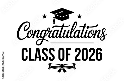 Congratulations Class of 2026 Script with Diploma and Cap Illustration