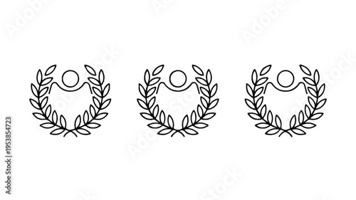 Three people icons with laurel wreaths on transparent background