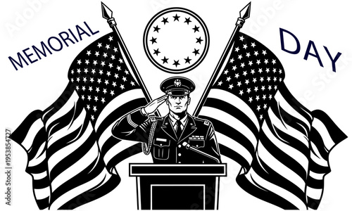 Memorial day tribute with american flags and soldier