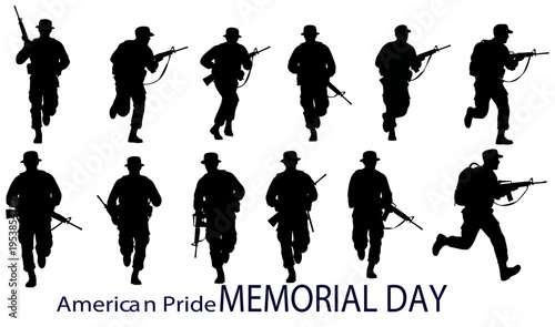 Memorial day tribute with silhouettes of soldiers