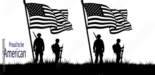 Patriotic american soldiers with flags