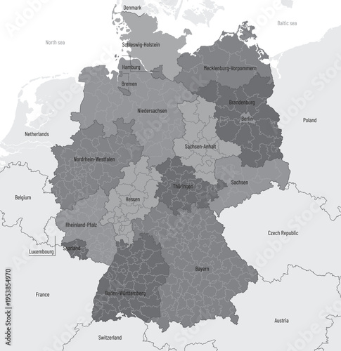 Germany administrative map vector with federal states and cities