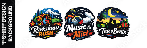 Rakshaw rush music and mist tea and beats t-shirt design background graphics