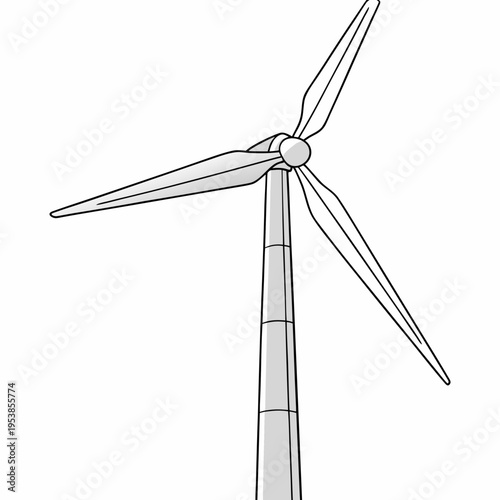 Wind turbine with three blades on a white background