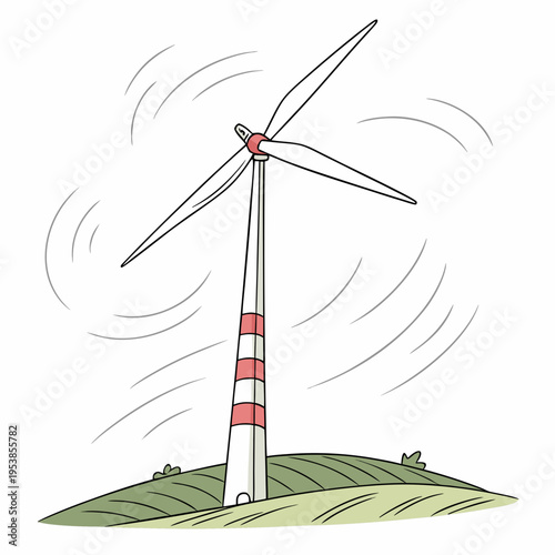 Colorful wind turbine on a green hill windmill renewable energy