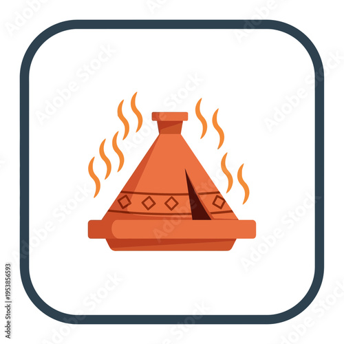 Delicious traditional Moroccan tagine pot icon simmering flavorful Middle Eastern cuisine with aromatic steam