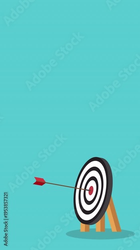 Arrow Hitting Target Animation, Business Success Goal Concept, Strategy Achievement Focus Aim, Marketing Growth Performance Motion Background, Seamless Loop Corporate Video