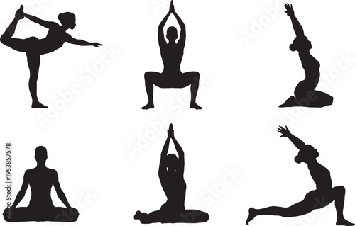 Diverse group of dancers in dynamic poses expressing movement and graceful artistry white background