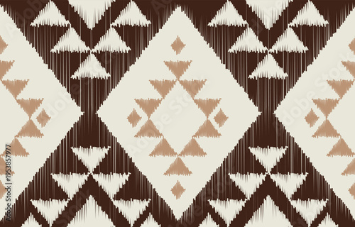 ethnic ikat seamless pattern. hand drawn craftsmanship embroidery bohemian, abstract square geographic art fabric ikat textile material design for curtain, carpet, wallpaper, clothing, Batik.