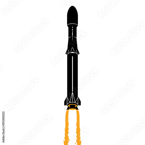 Detailed Silhouette of a Rocket Launching into Space.