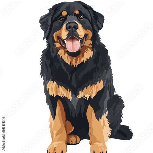 simple vector Tibetan Mastiff clipart illustration white background vector art style simple design flat illustration no shadows