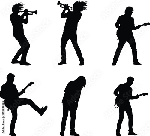 Black silhouette of various light bulbs including energy saving led and classic incandescent lamps for idea and innovation concepts,