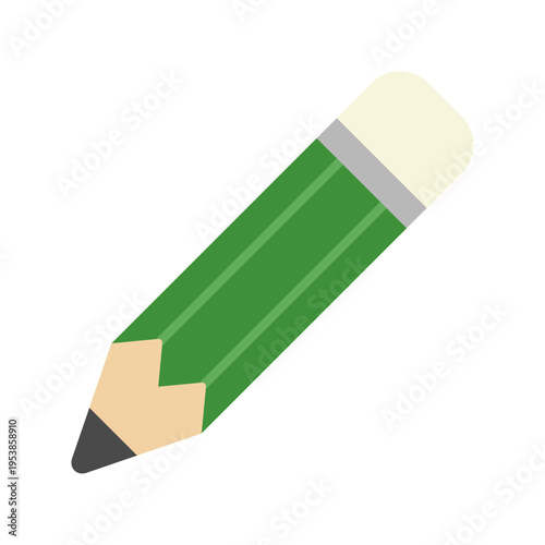 鉛筆アイコン グリーンのペンシル フラットな文房具イラスト シンプルデザイン素材 / Green pencil icon flat stationery illustration simple vector
