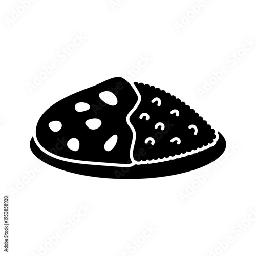 カレーライスのシルエットアイコン シンプルなカレー料理フラットデザイン 食べ物ベクター素材 / Curry rice silhouette icon simple food flat vector