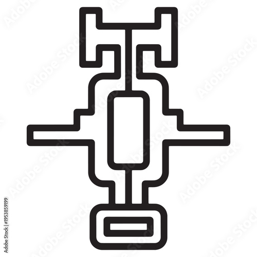 Black and white line art of a mechanical device  industrial style