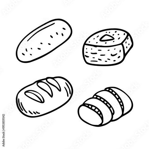 A set of four different types of bread